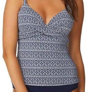 Leilani Underwire Tankini Swim Top Navy and White Geometric Women's Size‎ 10